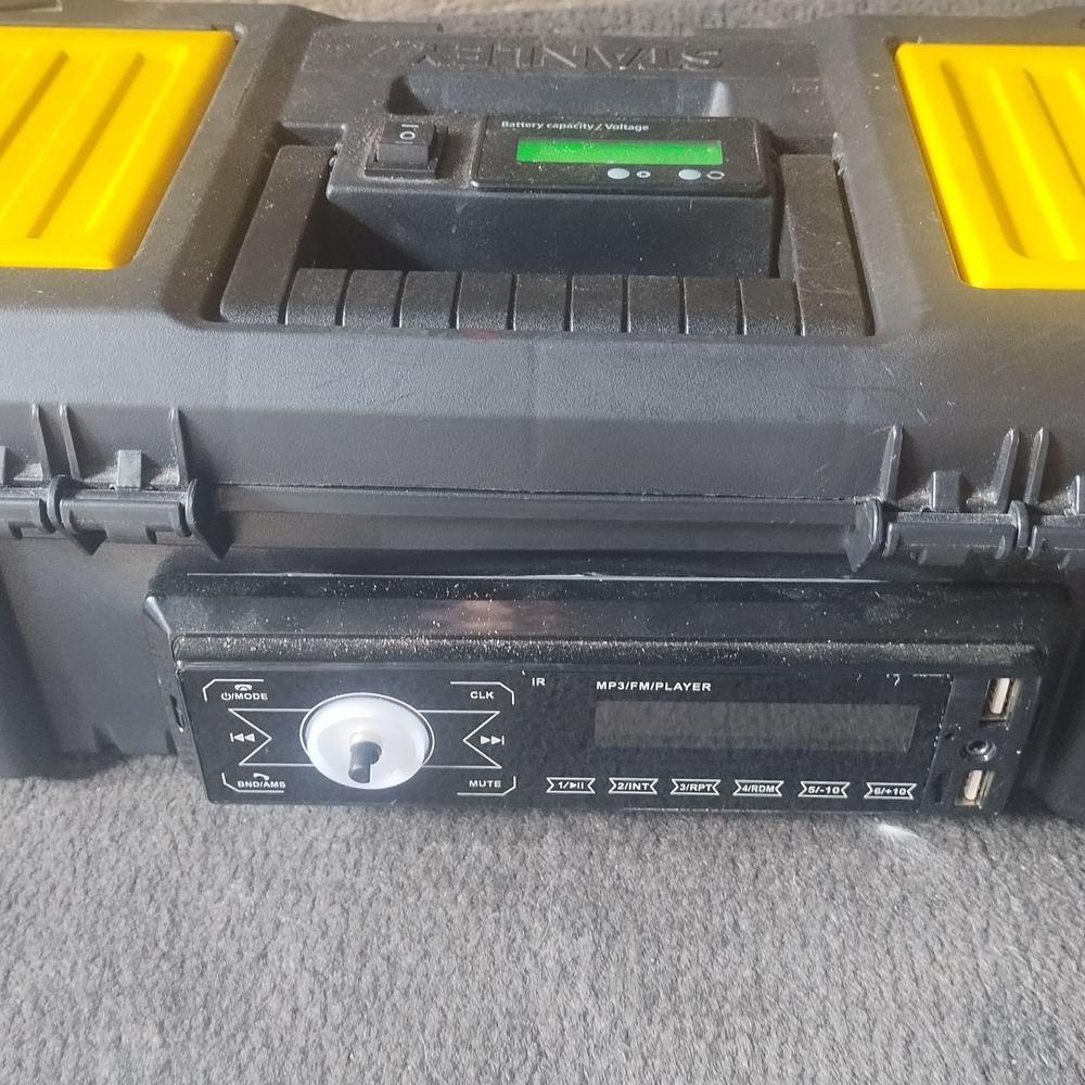 Rechargeable Stanley Black and Yellow Tool Box with Stereo Built In